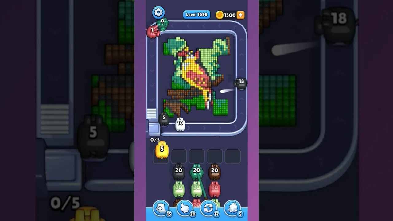 Pixel Flow Level 1698 grid layout and solution screenshot