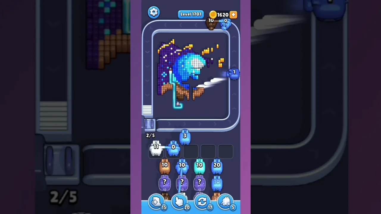 Pixel Flow Level 1701 grid layout and solution screenshot
