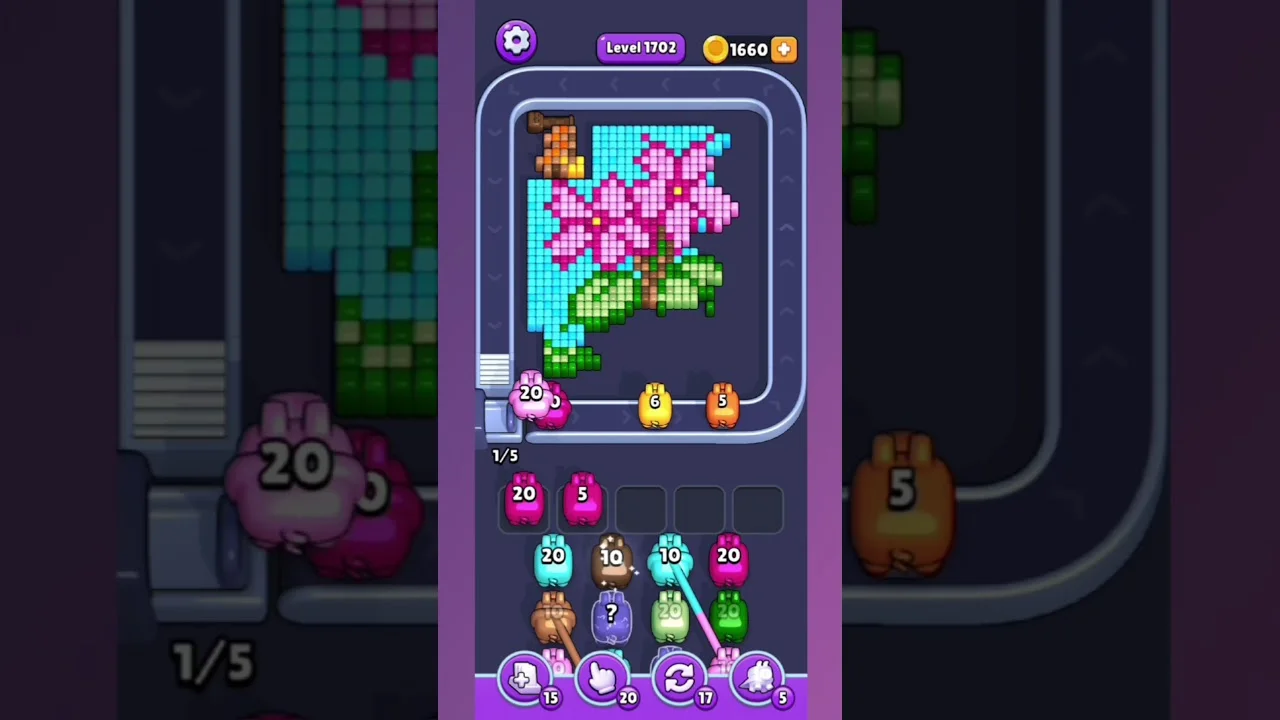 Pixel Flow Level 1702 grid layout and solution screenshot