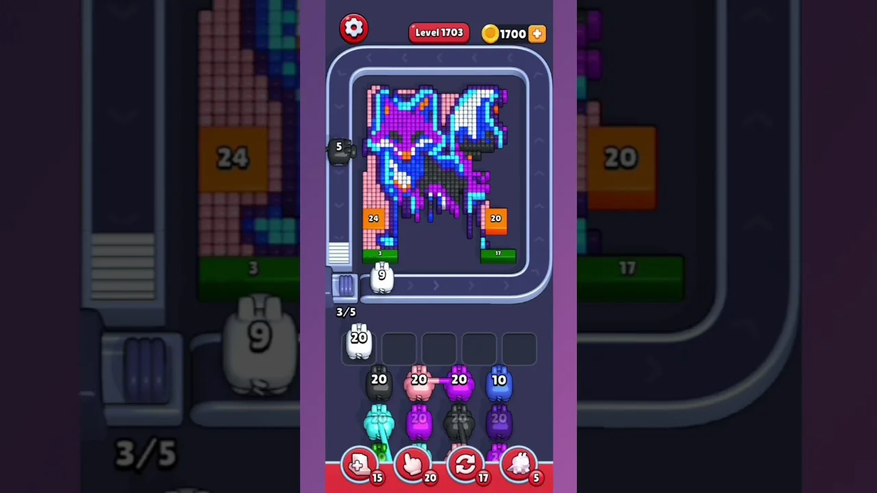 Pixel Flow Level 1703 grid layout and solution screenshot