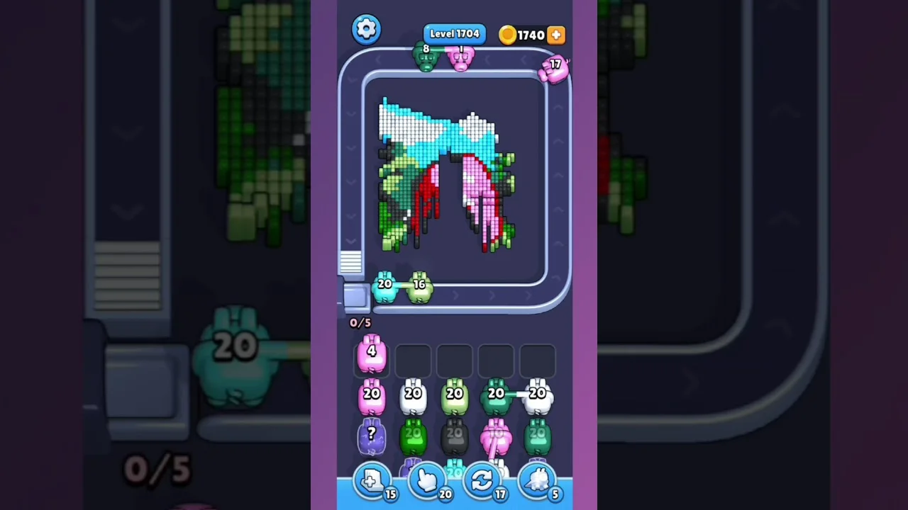Pixel Flow Level 1704 grid layout and solution screenshot