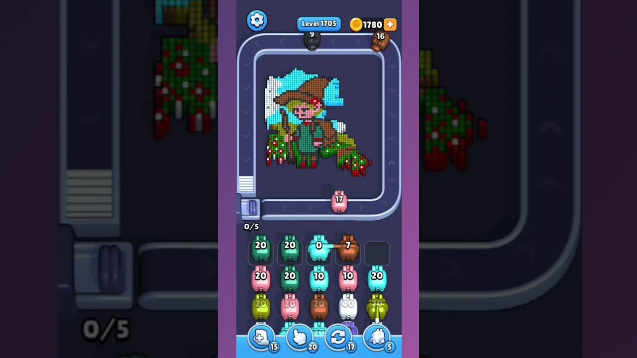 Pixel Flow Level 1705 grid layout and solution screenshot