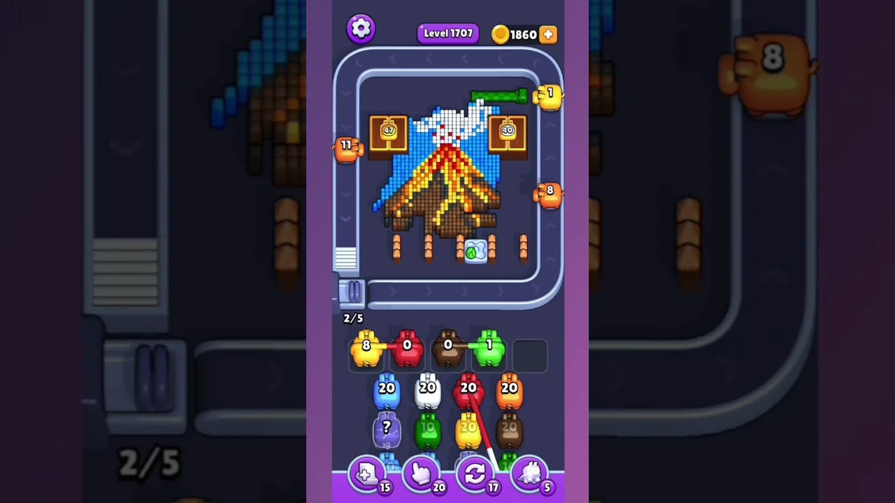 Pixel Flow Level 1707 grid layout and solution screenshot