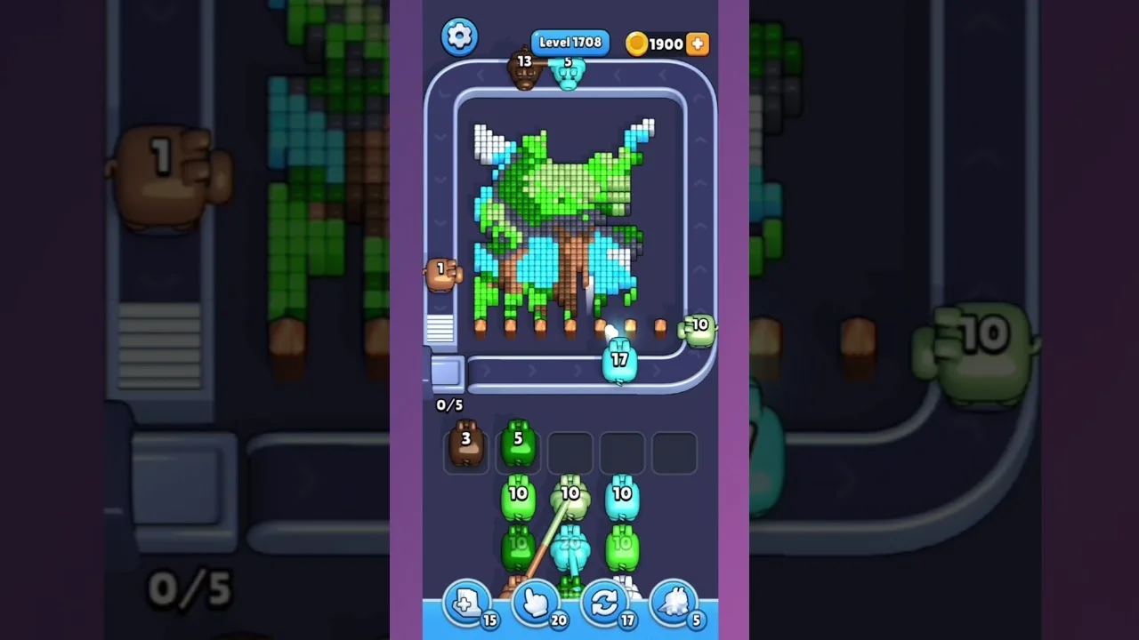 Pixel Flow Level 1708 grid layout and solution screenshot