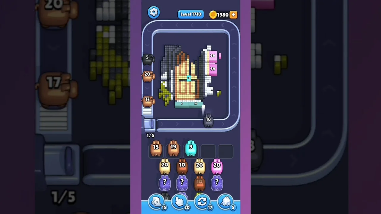 Pixel Flow Level 1710 grid layout and solution screenshot
