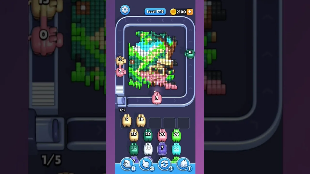 Pixel Flow Level 1713 grid layout and solution screenshot