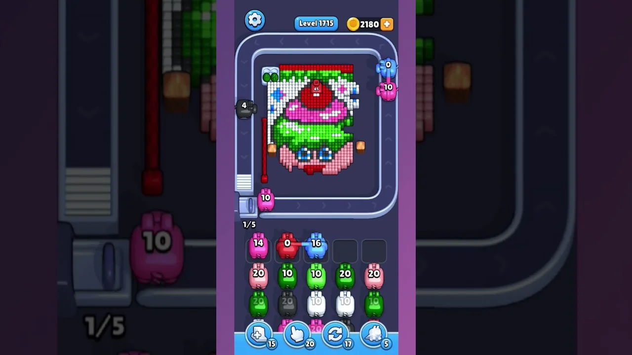 Pixel Flow Level 1715 grid layout and solution screenshot