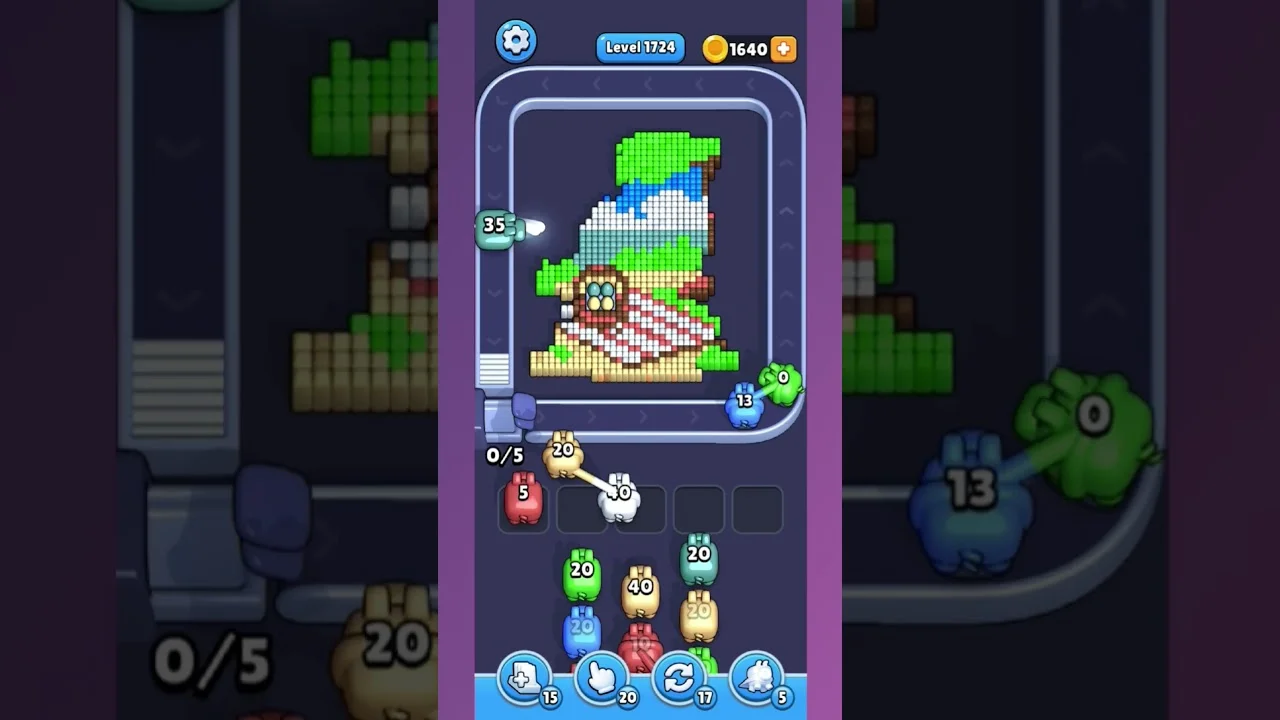 Pixel Flow Level 1724 grid layout and solution screenshot