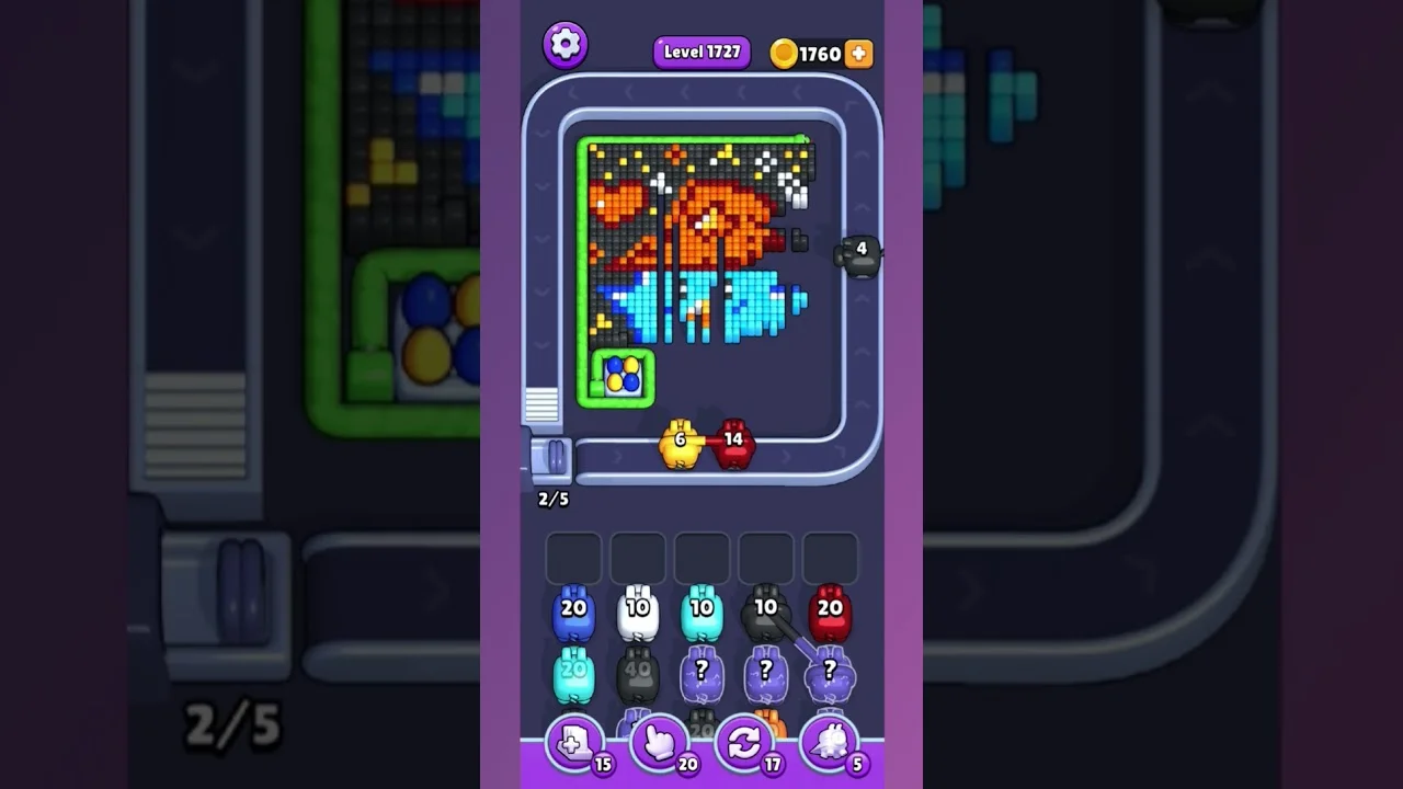 Pixel Flow Level 1727 grid layout and solution screenshot