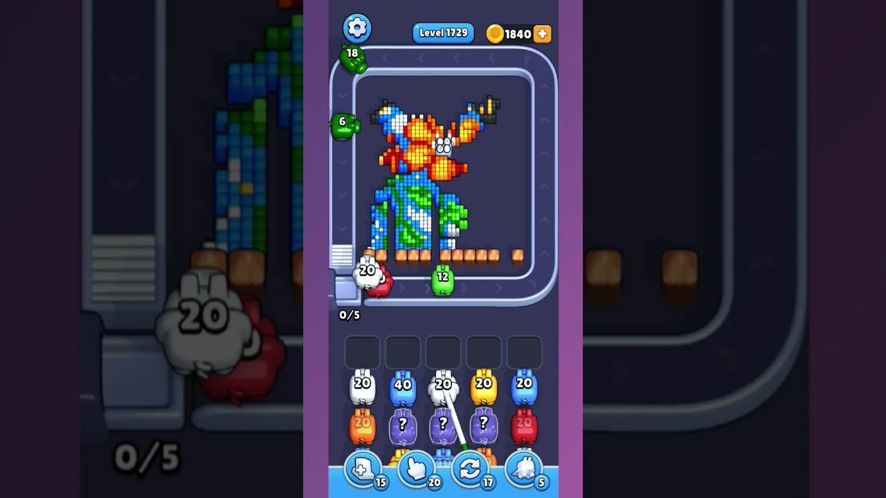Pixel Flow Level 1729 grid layout and solution screenshot