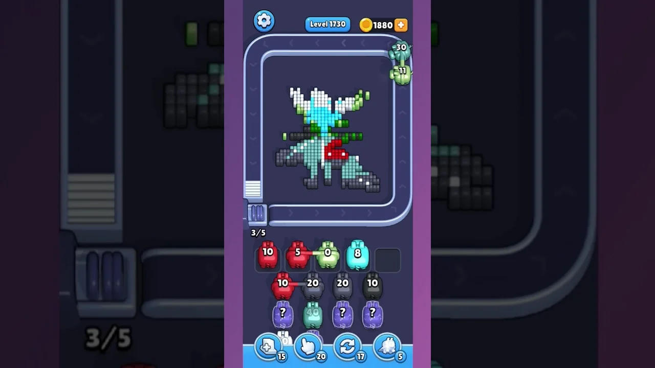 Pixel Flow Level 1730 grid layout and solution screenshot