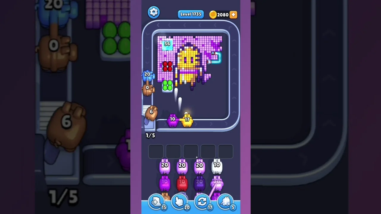 Pixel Flow Level 1735 grid layout and solution screenshot