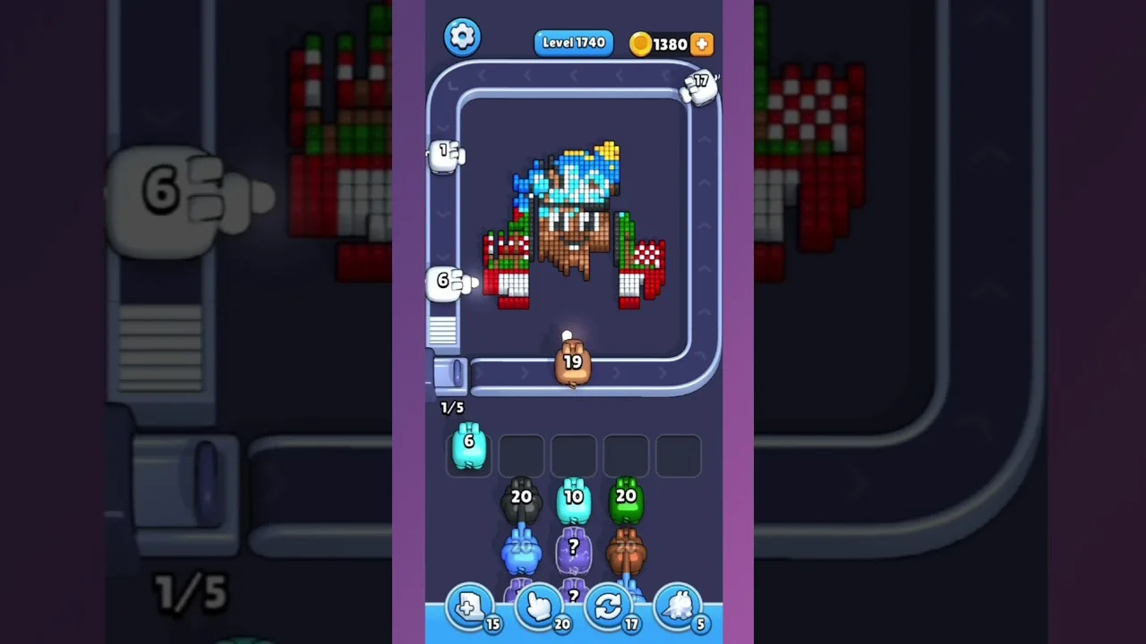 Pixel Flow Level 1740 grid layout and solution screenshot