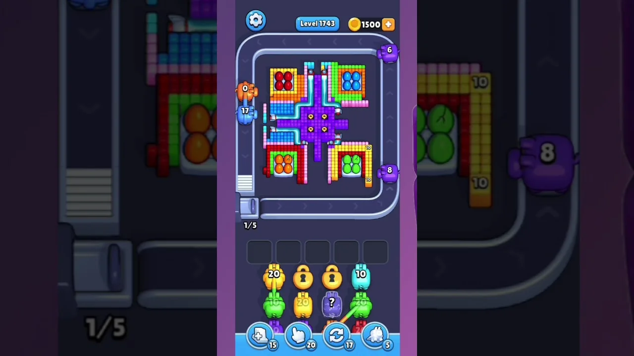 Pixel Flow Level 1743 grid layout and solution screenshot
