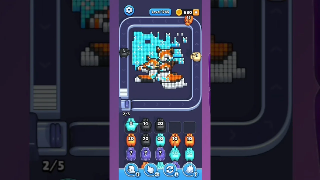 Pixel Flow Level 1745 grid layout and solution screenshot