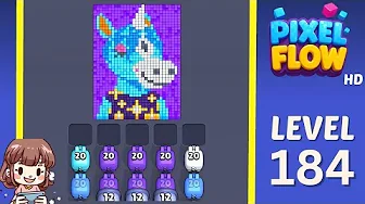 Pixel Flow Level 184 grid layout and solution screenshot