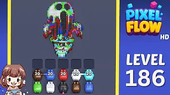 Pixel Flow Level 186 grid layout and solution screenshot