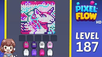 Pixel Flow Level 187 grid layout and solution screenshot