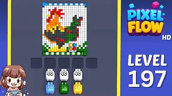 Pixel Flow Level 197 grid layout and solution screenshot
