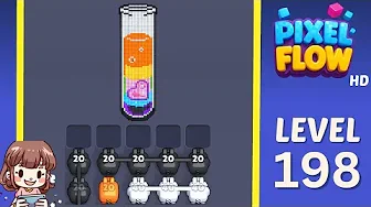 Pixel Flow Level 198 grid layout and solution screenshot