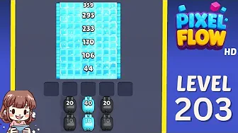 Pixel Flow Level 203 grid layout and solution screenshot