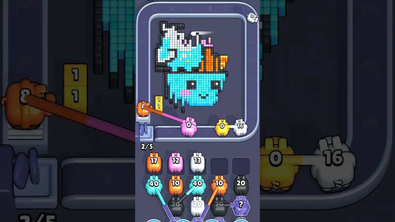 Pixel Flow Level 2048 grid layout and solution screenshot