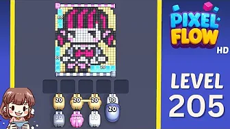 Pixel Flow Level 205 grid layout and solution screenshot