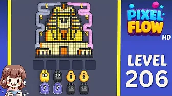Pixel Flow Level 206 grid layout and solution screenshot