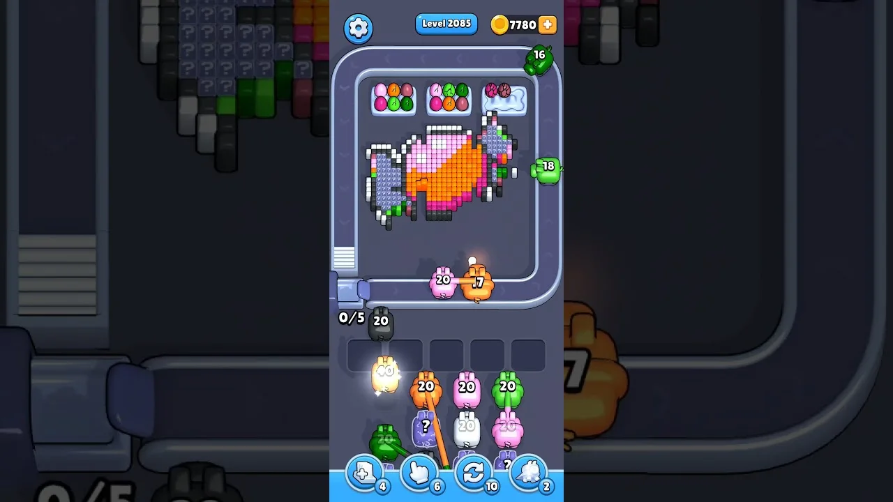 Pixel Flow Level 2085 grid layout and solution screenshot