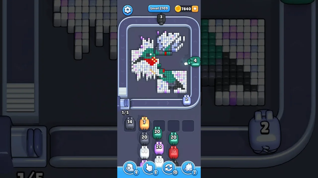 Pixel Flow Level 2109 grid layout and solution screenshot