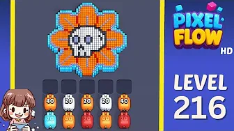 Pixel Flow Level 216 grid layout and solution screenshot