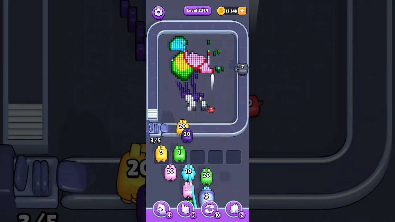 Pixel Flow Level 2374 grid layout and solution screenshot