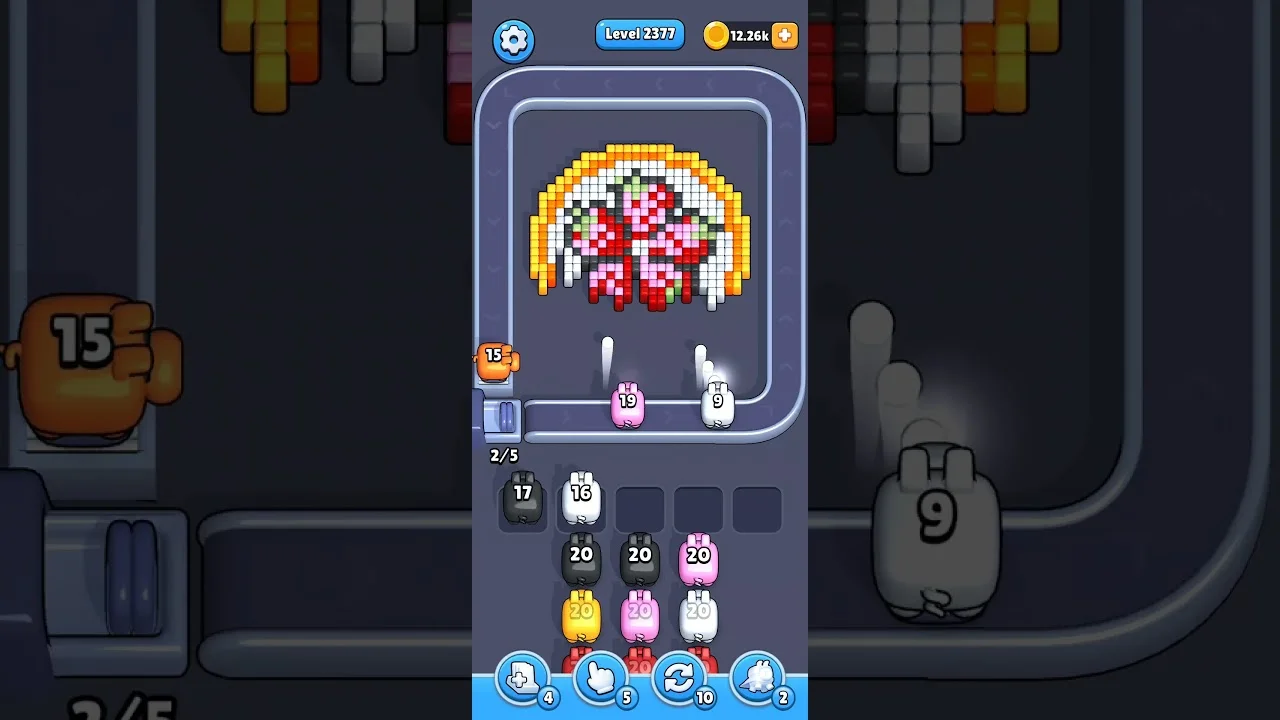 Pixel Flow Level 2377 grid layout and solution screenshot