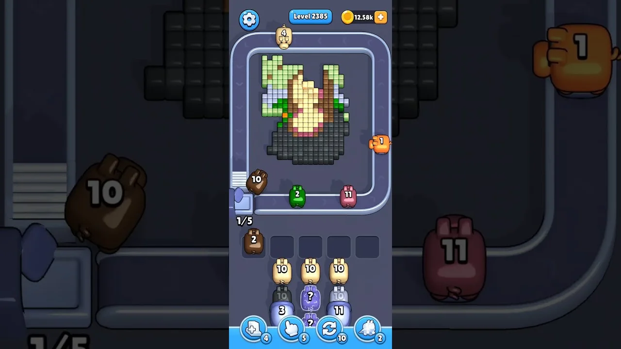 Pixel Flow Level 2385 grid layout and solution screenshot