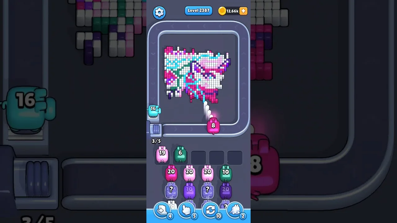 Pixel Flow Level 2387 grid layout and solution screenshot