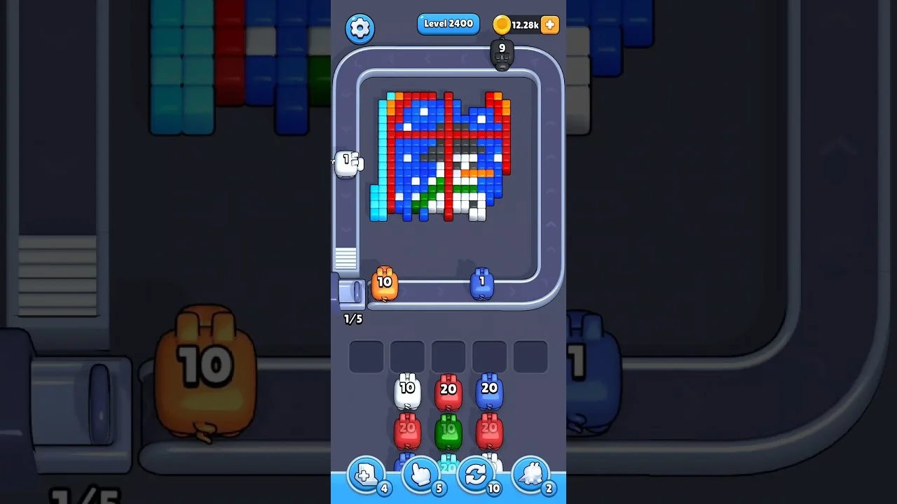 Pixel Flow Level 2400 grid layout and solution screenshot