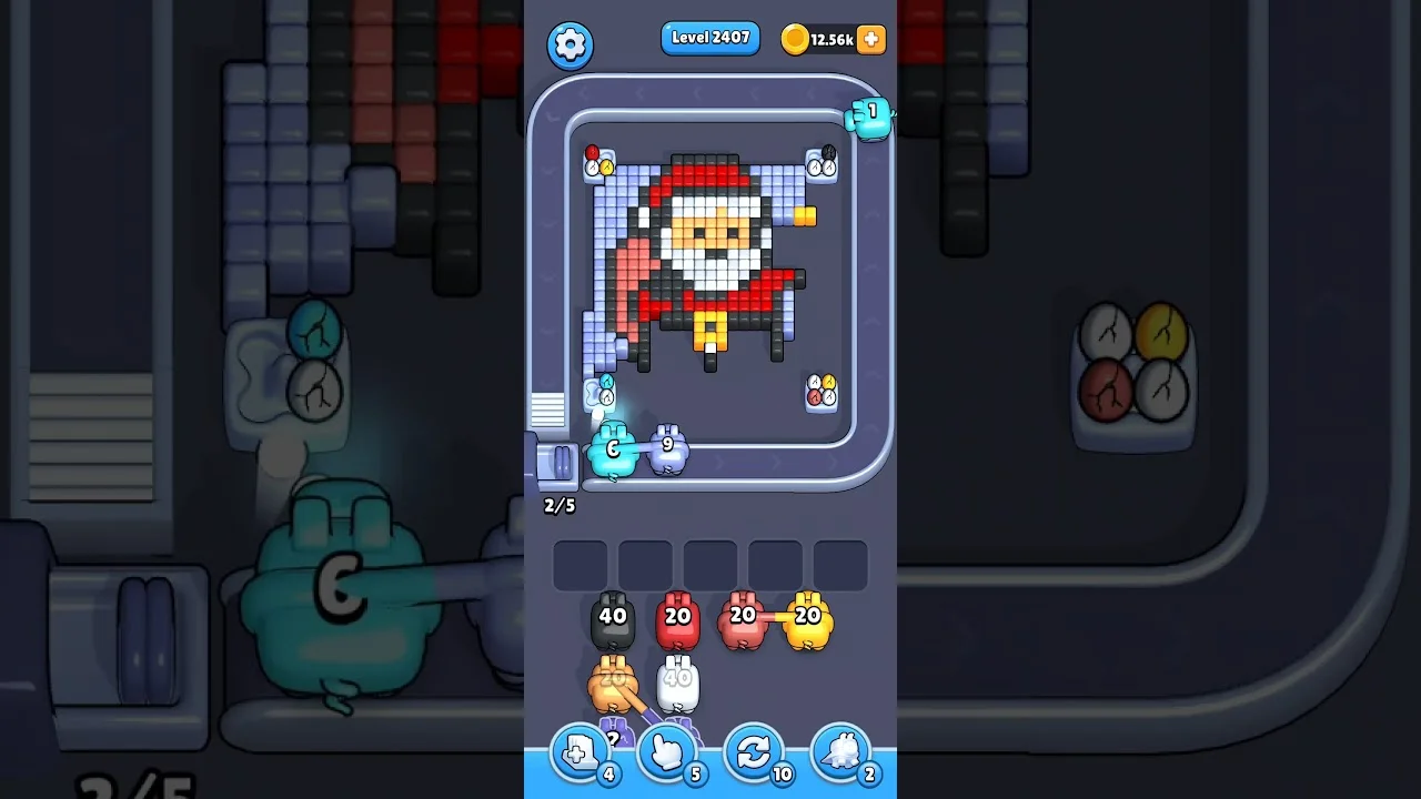 Pixel Flow Level 2407 grid layout and solution screenshot