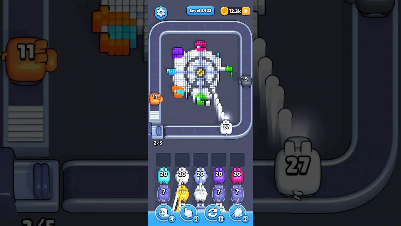 Pixel Flow Level 2423 grid layout and solution screenshot