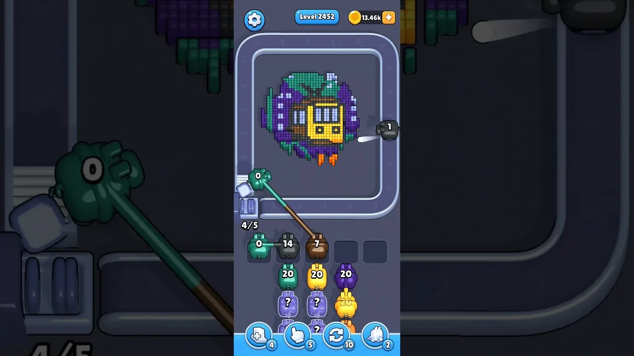 Pixel Flow Level 2452 grid layout and solution screenshot