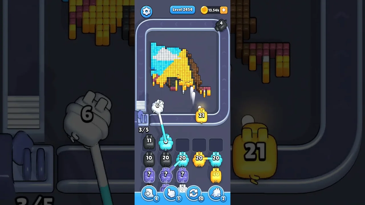 Pixel Flow Level 2454 grid layout and solution screenshot