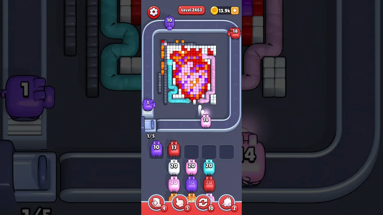 Pixel Flow Level 2463 grid layout and solution screenshot