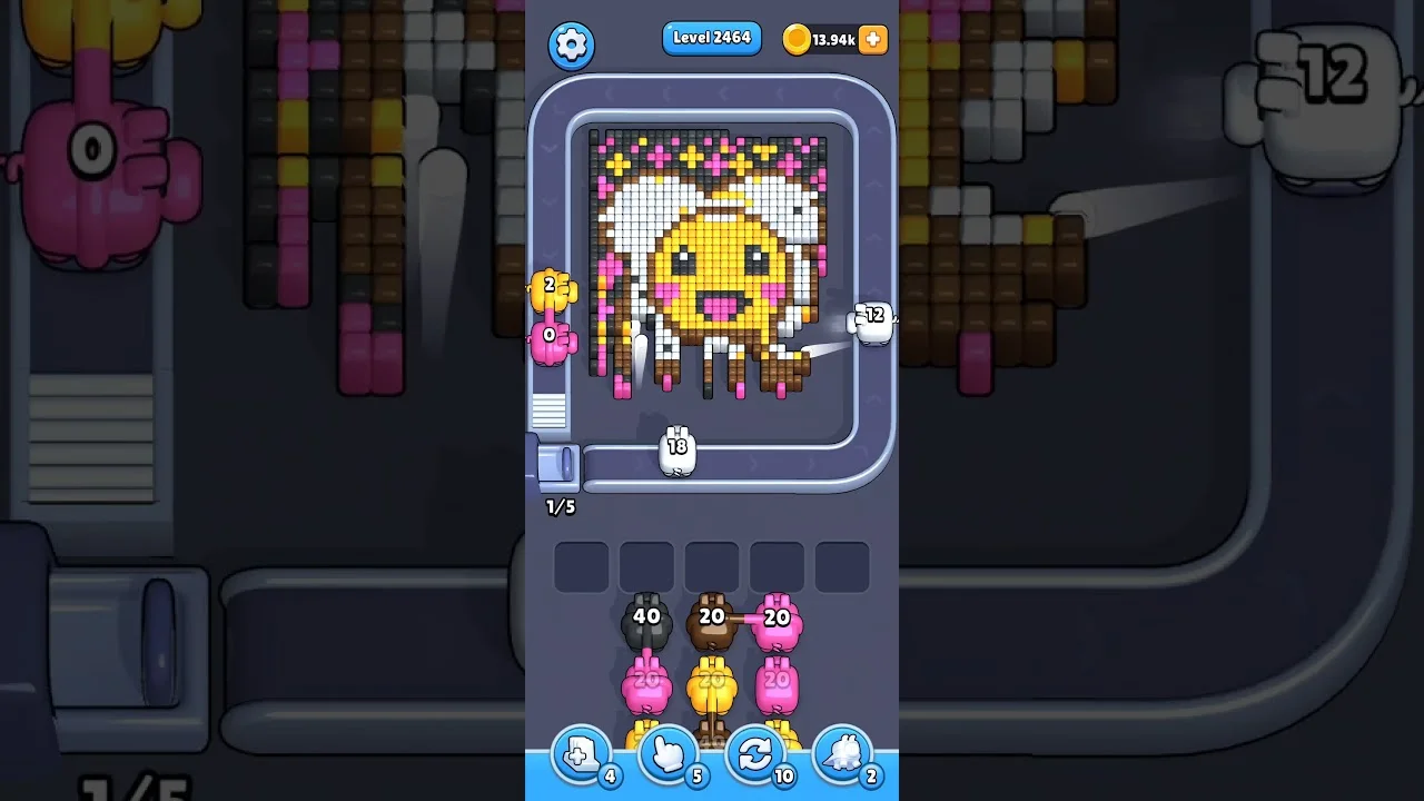 Pixel Flow Level 2464 grid layout and solution screenshot