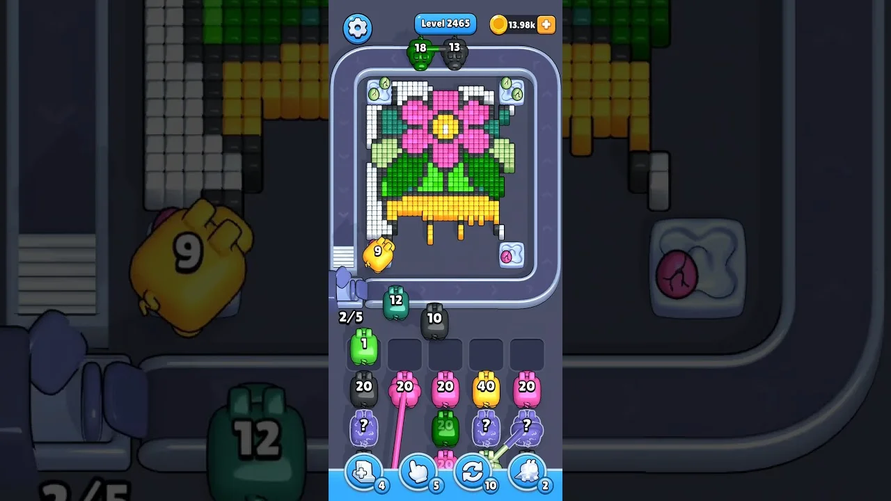 Pixel Flow Level 2465 grid layout and solution screenshot