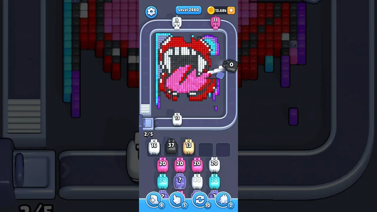 Pixel Flow Level 2480 grid layout and solution screenshot