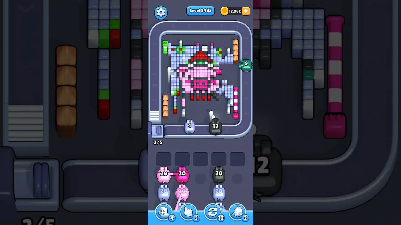 Pixel Flow Level 2485 grid layout and solution screenshot