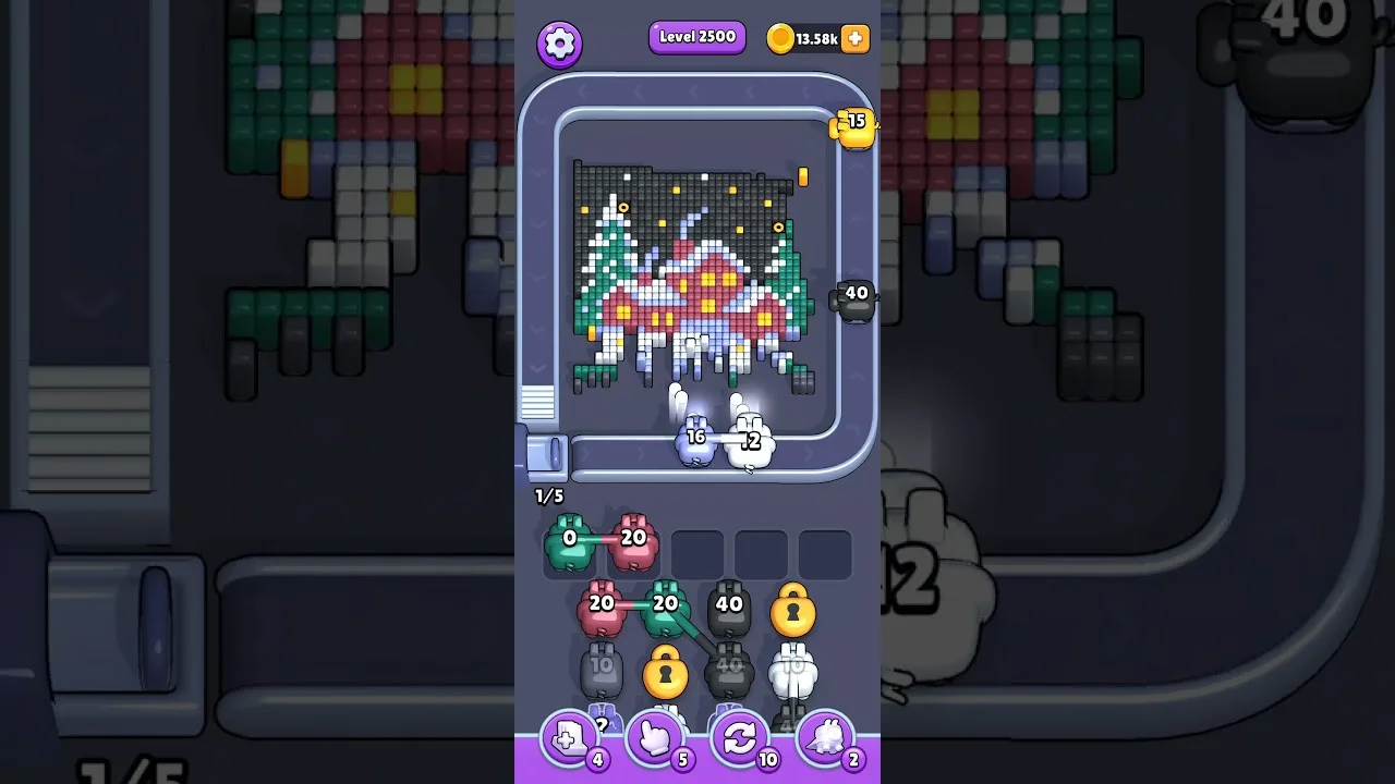 Pixel Flow Level 2500 grid layout and solution screenshot