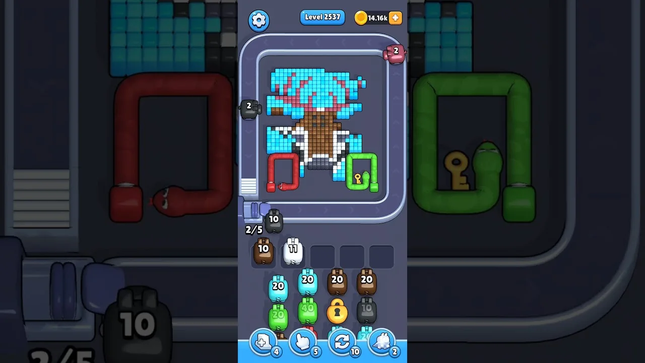 Pixel Flow Level 2537 grid layout and solution screenshot