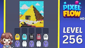 Pixel Flow Level 256 grid layout and solution screenshot