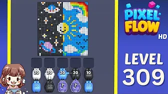 Pixel Flow Level 309 grid layout and solution screenshot