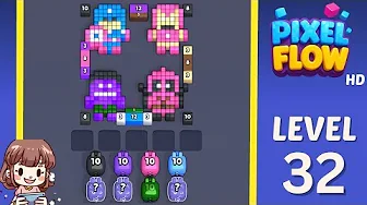 Pixel Flow Level 32 grid layout and solution screenshot
